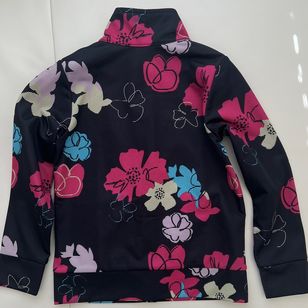 Size 5 Kids Adidas Black Jacket with Multicolor Floral Design - Picture 4 of 8
